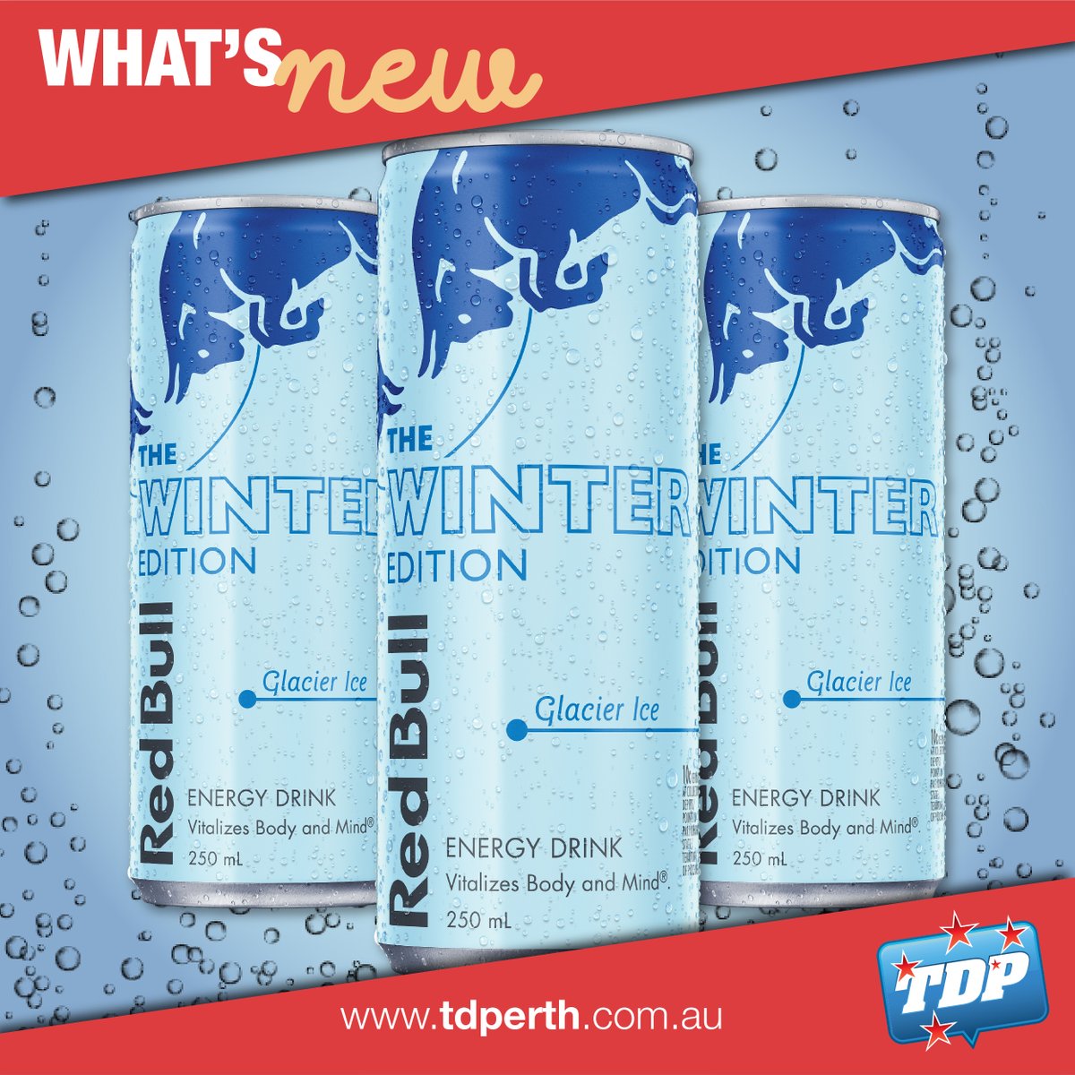 tdperth's tweet photo. 🆕 to TDP! The Winter Edition from Red Bull!
Shop online: https://t.co/FeS9Z80HgV
-------------
📞 Call: (08) 9351 9800
📧 Email: enquiries@tdperth.com.au
#tdperth #thedistributors #WADistributors #redbull #givesyouwings #thewinteredition #GlacierIce https://t.co/W8IkefE3Li