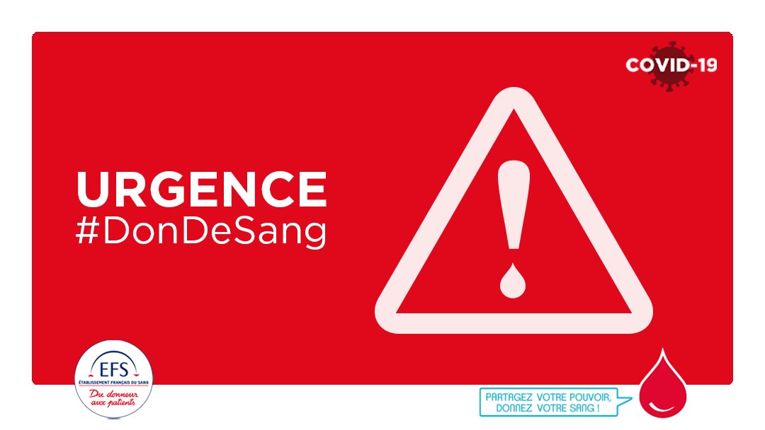 ↘️Le #DonDeSang devient urgent, partout en France ! 

Avant le jour férié du week-end de #Paques, qui ampute de 10 000 dons supplémentaires le stock national, nous avons besoin de votre mobilisation, au maximum ! 💪🏽 

🩸 Prenez rendez-vous sur efs.link/rdv