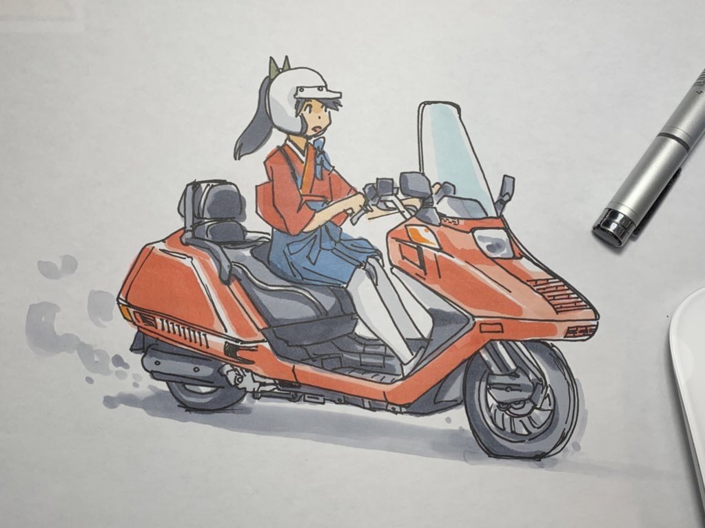 i-401 (kancolle) 1girl ground vehicle motor vehicle motorcycle ponytail solo brown hair  illustration images