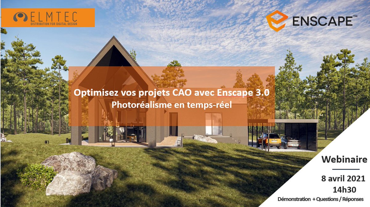 ElmtecFrance's tweet photo. 📢Comment optimisez vos projets CAO ? 🤩Ajoutez le photoréalisme à votre 3D !  8 avril 14h30 : Webinaire Enscape 3.0. En français. Inscriptions => https://t.co/Hi6YHf4A34
#3d #architecture #construction #architecte #decoration #paysagisme #animation #design https://t.co/gFftFLl0Cl