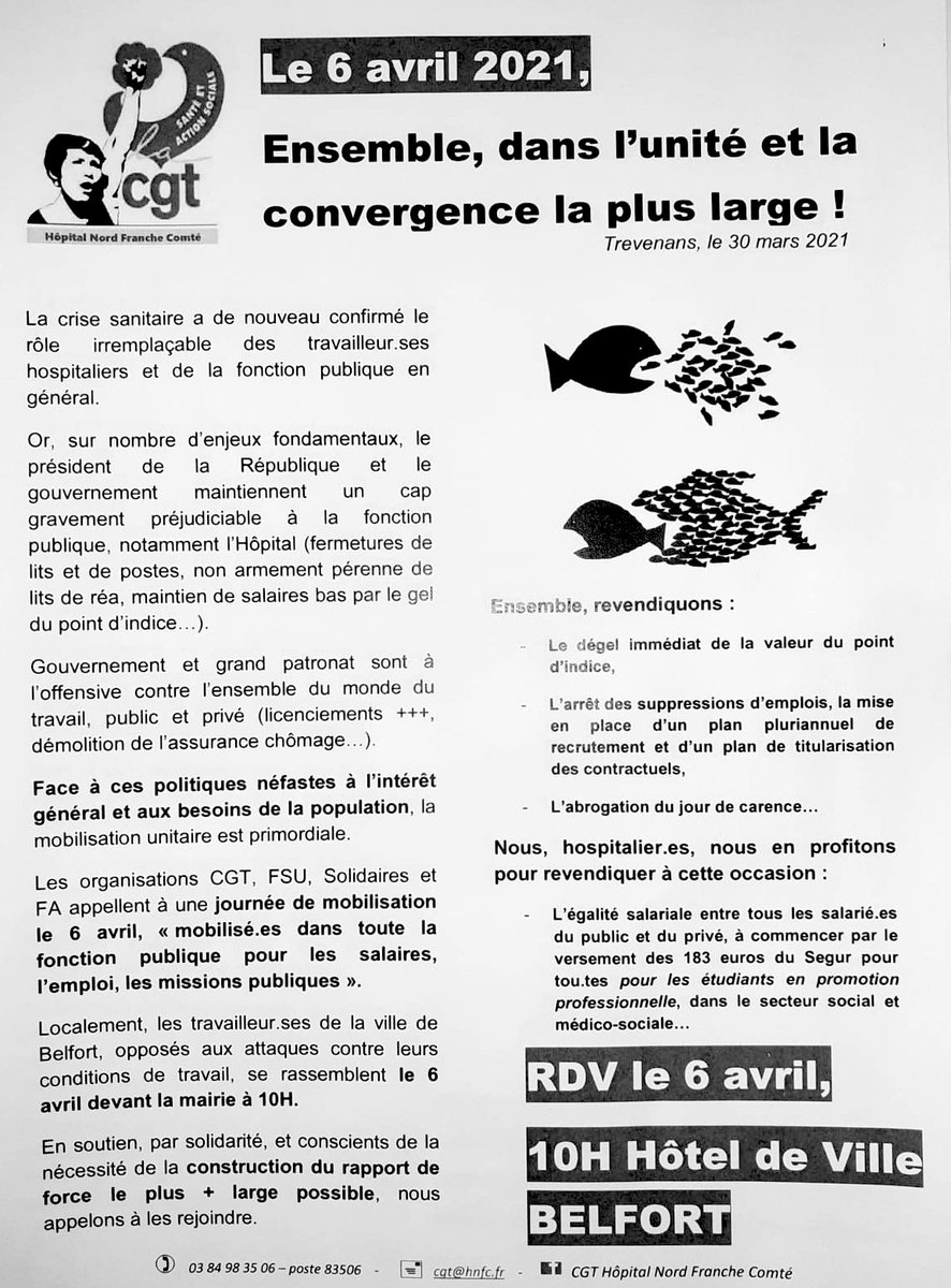 CGTcaGB's tweet photo. \o/ 
Les camarades du secteur de la santé de l’Hôpital Nord Franche-Comté rejoignent notre rendez-vous du 6 avril.
Nous portons des combats communs pour la défense du service public.
Merci ! https://t.co/eMlK37ewyp