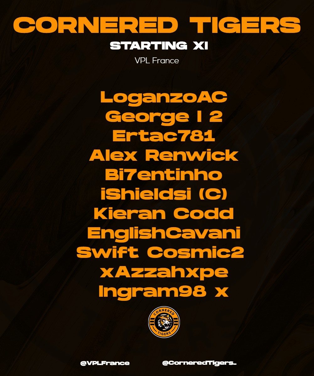 🟠⚫️ VPL France Gameweek 3 🟠⚫️

6 changes from yesterday as we return to action in the French scene. 

🏆l <a href="/VPLFrance/">VPL FRANCE | XBOX™</a> (Div 1)
🗓️l 31st March 2021
📹l twitch.tv/EnglishCavani

<a href="/VPLglobal/">Virtualproleague</a> #CorneredTIgers 🟠⚫️