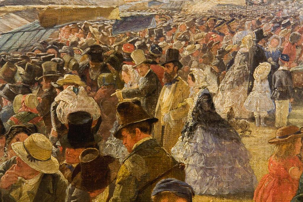 Nicol is clearly identifiable in the crowd at the centre of the painting, walking with his wife Janet and another well-dressed couple. He included himself as a way of declaring his status as gentleman observer and to demonstrate his familiarity with this subject in particular.