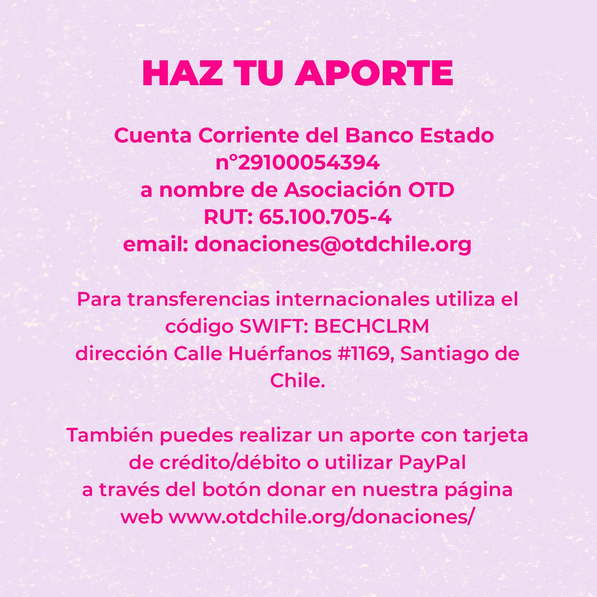 Este 31 de marzo, Día de la Visibilidad Trans #TransDayOfVisibility hemos relanzado la campaña  #MiOrgulloEsAyudar para seguir brindando apoyo a la comunidad trans más vulnerable, migrante y en situación de calle. 

Dona desde cualquier parte del mundo  otdchile.org/miorgulloesayu…