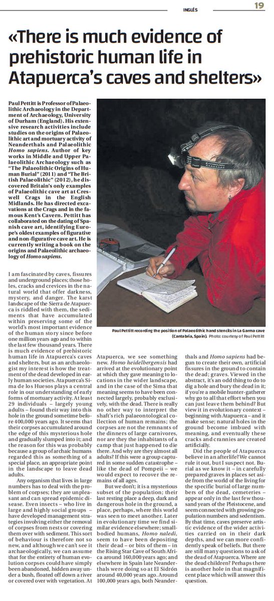Lovely article about the work of Durham's Professor Paul Pettit features in the Spanish scientific magazine 'Atapuerca' this month! <a href="/durham_uni/">Durham University</a> <a href="/FATAPUERCA/">FUNDACION ATAPUERCA</a>