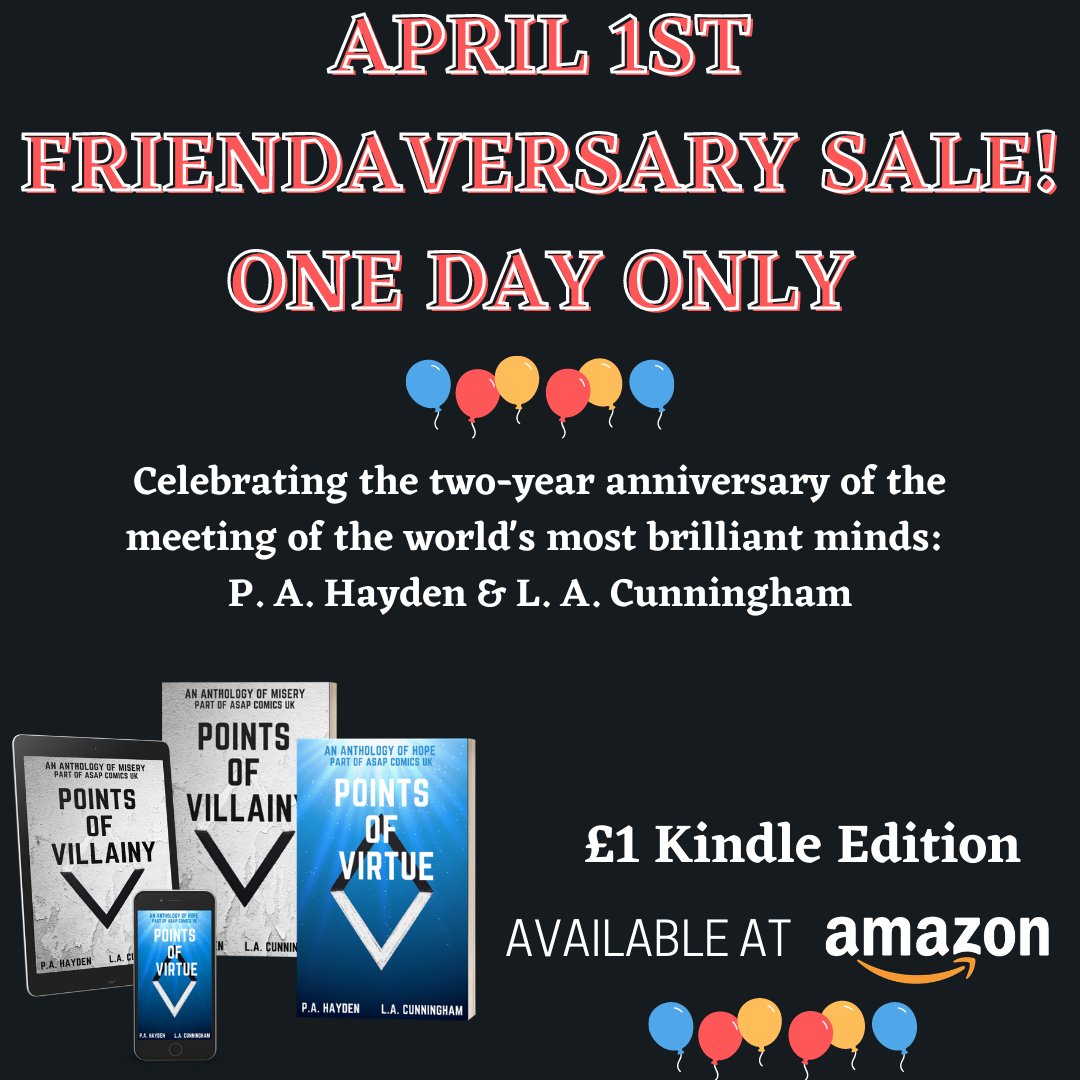 asapimagination's tweet photo. We're celebrating an anniversary tomorrow! 2 years ago on April 1st @laurcunn and @WriterPHayden first become friends, this lead on to a collaboration as they became co-authors, so to celebrate, tomorrow ONLY, their book will be £1 for the kindle edition. #notanaprilfoolsprank https://t.co/HGp0BXc8BR