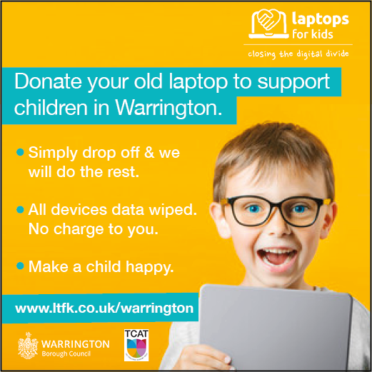 We've joined forces with Laptops for Kids to help close the digital divide in Warrington. 
Find out more about how your business can help kids access the technology they need to support their education👉orlo.uk/YZg2Q <a href="/WarringtonCo/">Warrington & Co</a>
