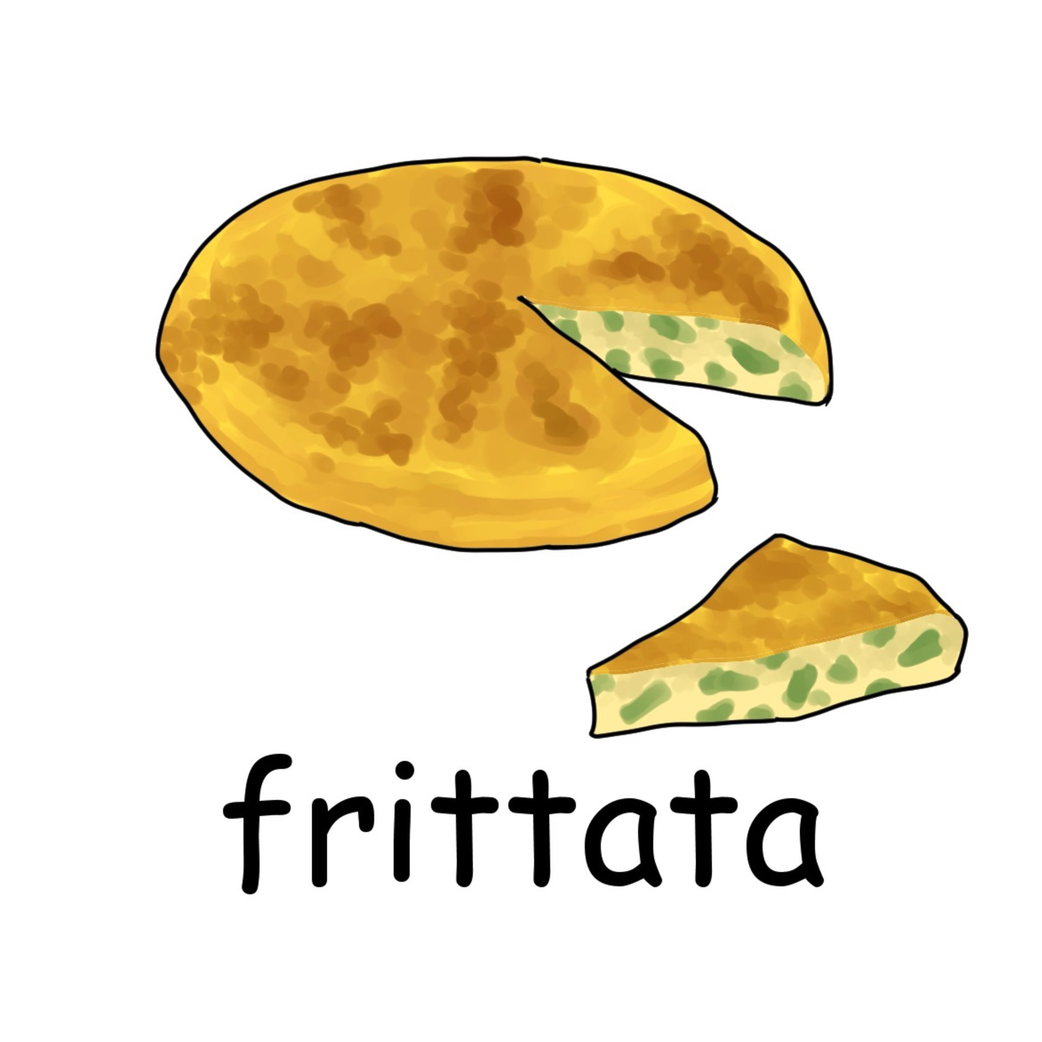 毎日イラストイタリア語 フリッタータ Frittata オムレツに似たイタリア料理です 溶いた卵液に具材として細かくした肉や野菜を入れ チーズやハーブなどで味付けしてフライパンで焼いて作ります イラスト イタリア語 T Co C1dteg3wfh