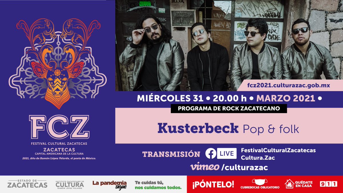kusterbeckband's tweet photo. Hoy tendremos nuestra presentación de nuestro primer Festival Cultural Zacatecas 8:00 pm, los esperamos amigxs ⚡⚡⚡ #FCZ #IZC #FCZ2021 Instituto Zacatecano de Cultura https://t.co/mNopZGFbGc https://t.co/YtbCGdl1c3