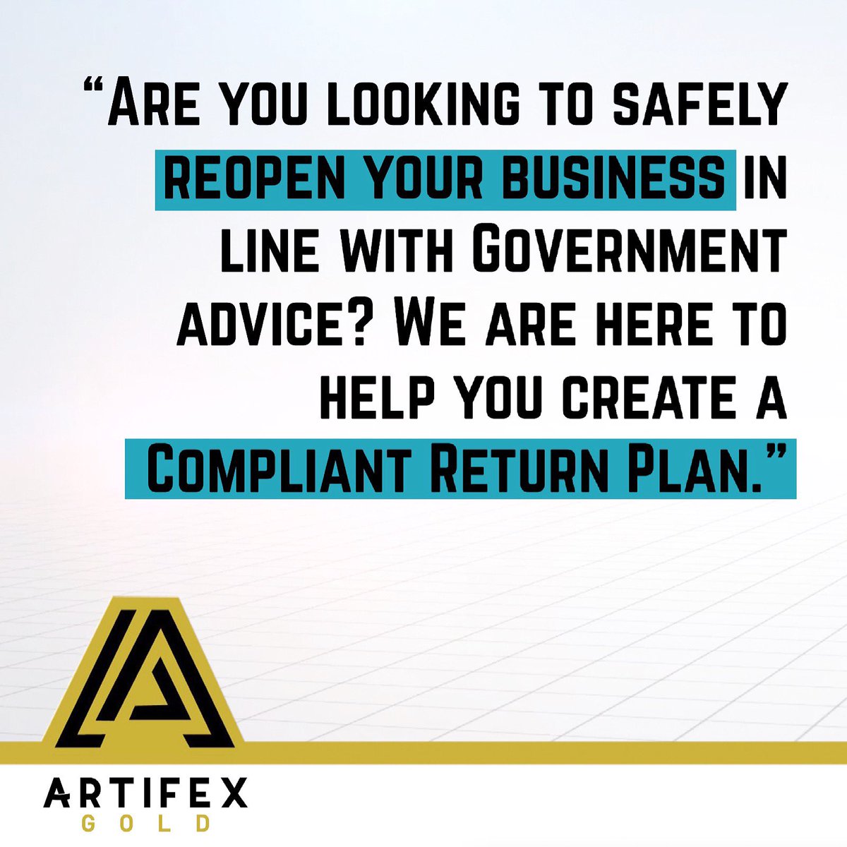 We are here to help you create a Compliant Return Plan ✔️

Everyone deserves a safe &amp; healthy environment.
⠀
💻 artifexgold.com⠀

#projectmanagement #healthandsafety #safetyprojectmanagement #covidvaccine #vaccinationcentres #eventprofs #returnplan #compliance