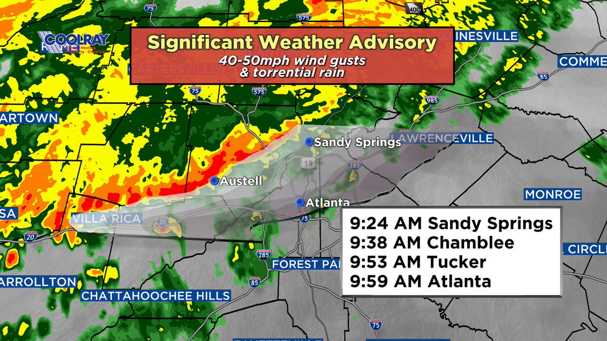 ATLANTA- gusty winds and torrential rain will make its way inside the perimeter over the next hour. Be ready!