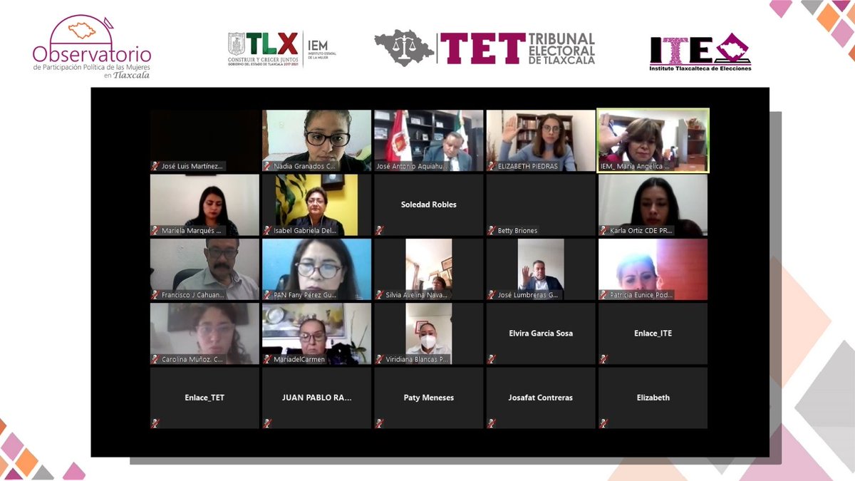 TET_Tlax's tweet photo. #OPPMT || En sesión virtual, el Observatorio de Participación Política de las Mujeres en Tlaxcala aprobó la Ruta de Atención a Mujeres Víctimas de Violencia Política en Razón de Género 🚺
🏢@TEPJF_informa @ITETLAX @IEM_Tlaxcala
👨🏻‍⚖️@JosLumbrerasGa1
👨🏻‍⚖️@MiguelNvX
👩🏻‍⚖️@Claudia_Salva1 https://t.co/KA3eYg7iWE