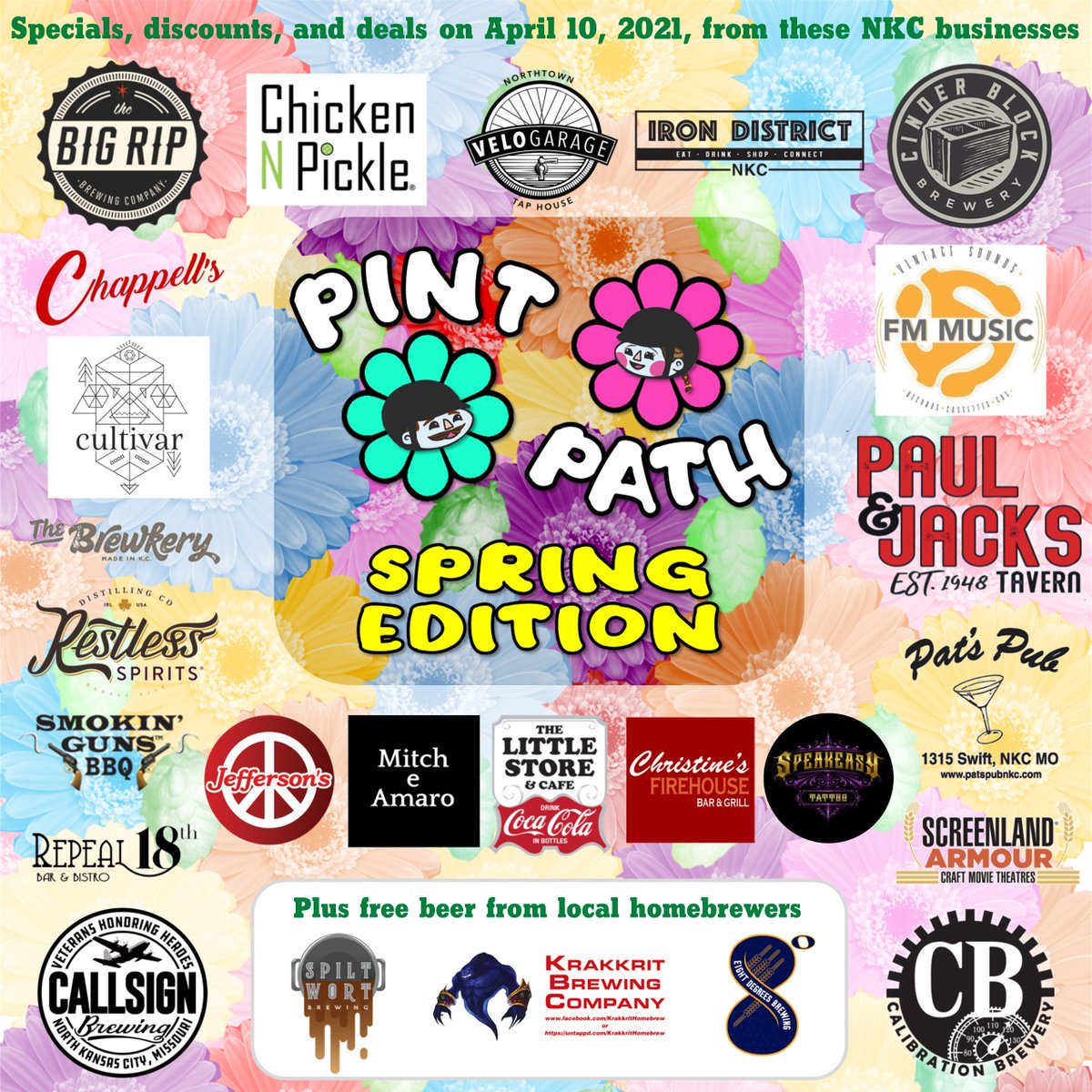 We are up to 22 wonderful #NKC Destination Spots for our first ever Spring Edition of Pint Path! From $6 Old Fashioned featuring Rye Whiskey to $3 pints of beer to free beer from homebrewers, check out what they're offering on April 10, on our website: pintpathnkc.com/destinations.