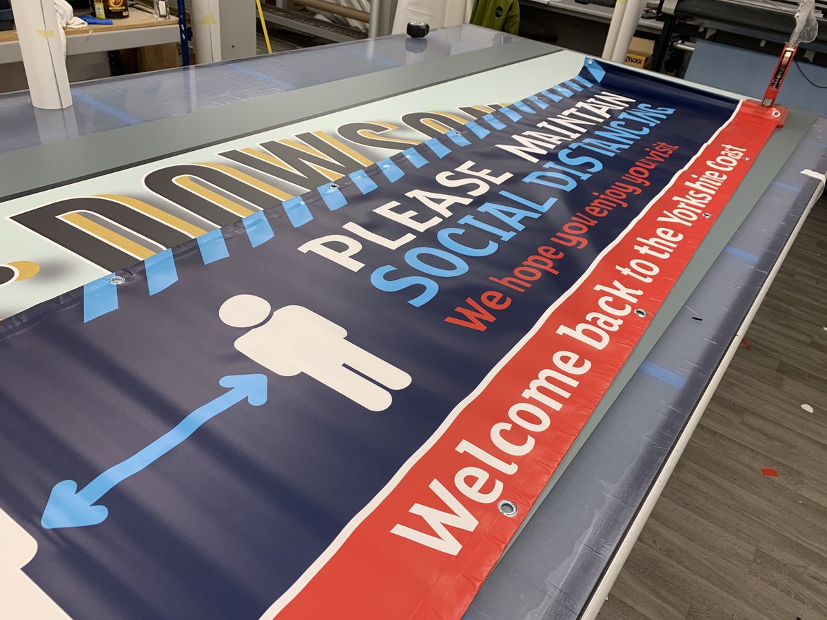 blueraptorsigns's tweet photo. And I am keeping the flatbed and Epsom busy printing the next round of social distancing signs and banners for @ScarboroCouncil https://t.co/79WnIxtHJH