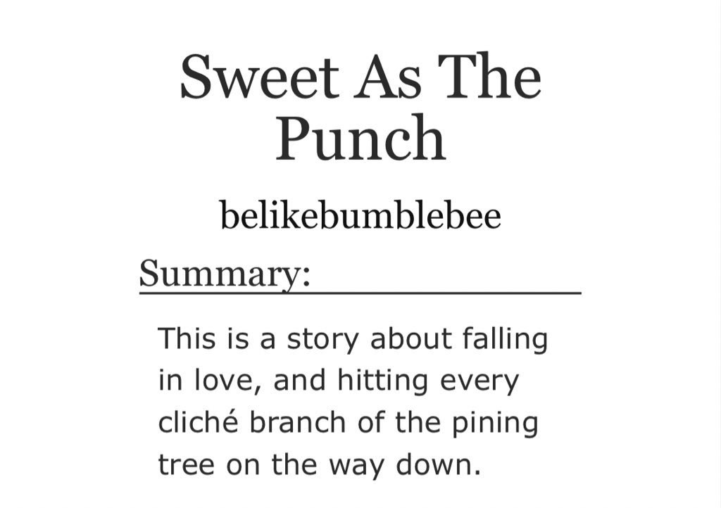 March 29: Sweet as the Punch by belikebumblebee  http://archiveofourown.org/works/2486144 