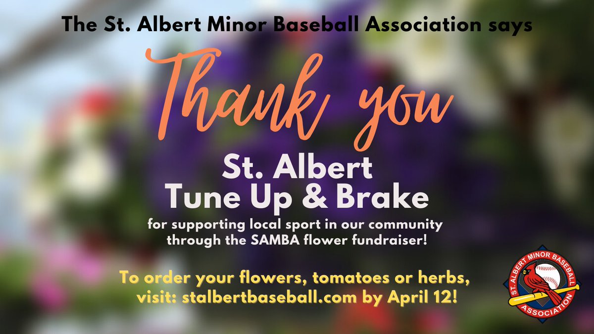 Today's shout out goes to St. Albert Tune Up & Brake! Another local business supporting youth sport just by purchasing flowers. There's still time to order: sambafanwear.com/flowers #T8N #stalbert #stalbertbusiness #stalbertcommunity #shoplocal