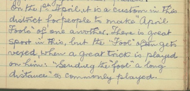 NMIreland's tweet image. 1938 Schools Collection from the National Folklore Collection. 

On the #1stofApril it is a custom for people to make #AprilFools of one another. There is great sport in this, but the "Fool" often gets vexed, when a great trick is played on him #AprilFoolsDay2021
