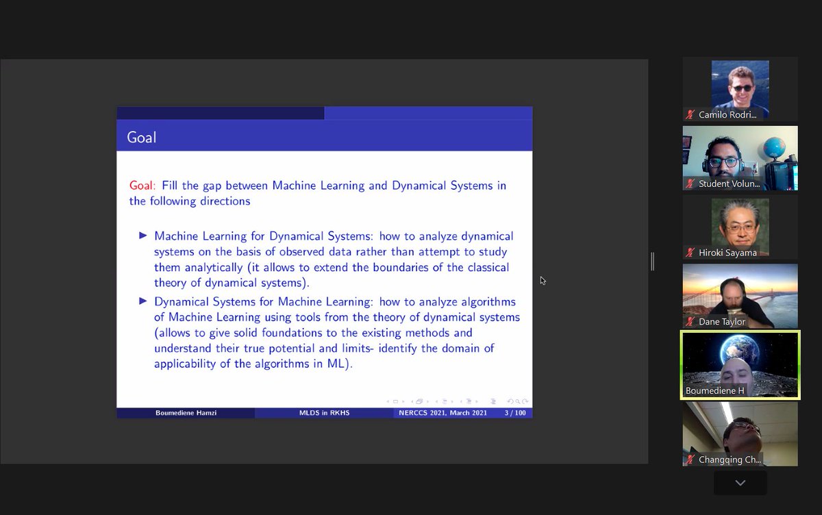 solicitous_sri's tweet image. Boumediene Hamzi discussing why we need to fill the gap between dynamic systems and Machine Learning... #NERCCS2021 @BinghamtonCoCo #systemsscience #complexsystem