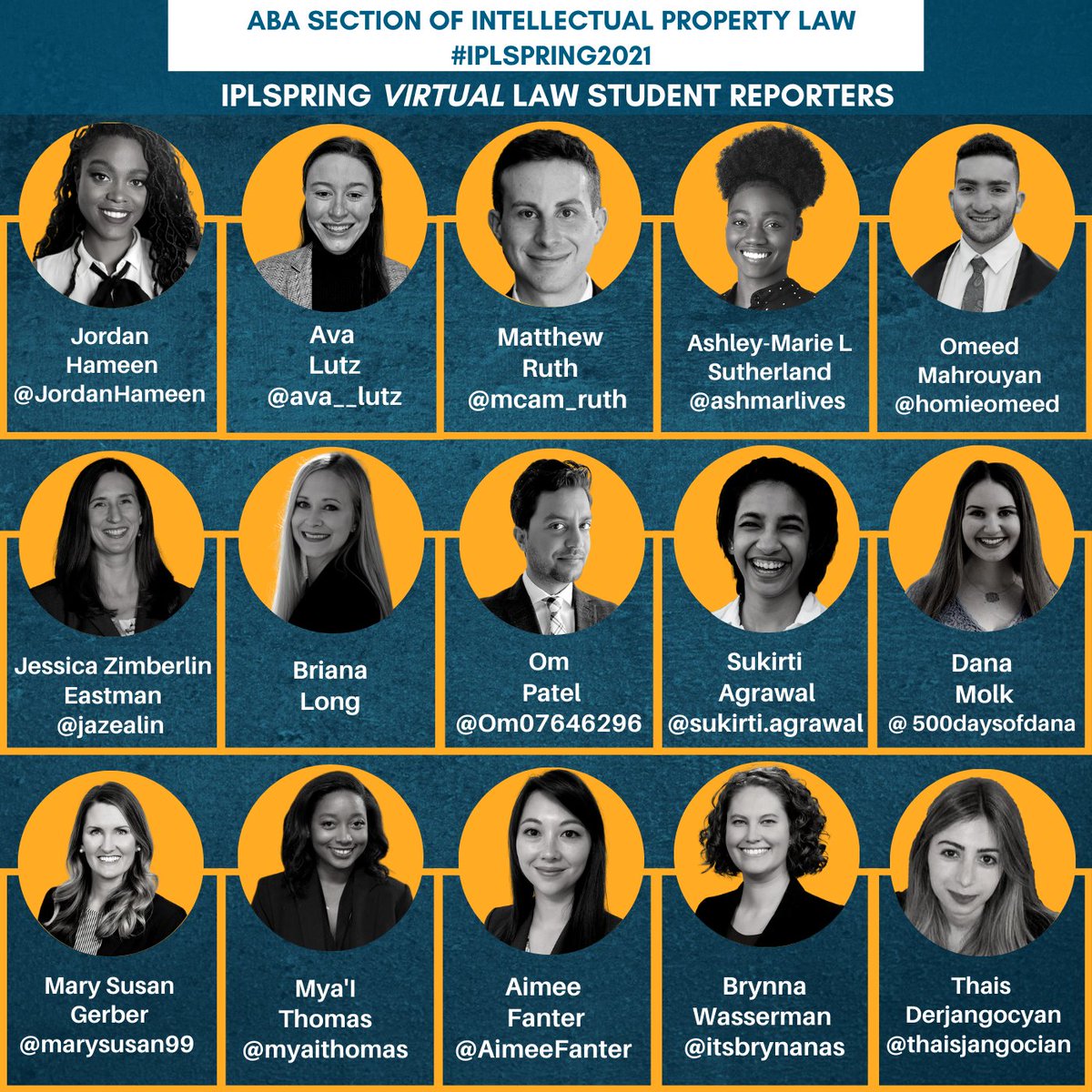Congratulations to the selected ABA-IPL Law Student Reporters (LSRs) for the 2021 IPLSPRING Virtual Conference. Connect with the LSRs on Twitter and LinkedIn to follow live updates from IPSPRING Virtual. #IPSPRING2021