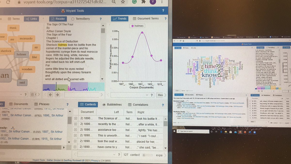 YasminaF17's tweet photo. In our #ENGL256B class learning about a new DH tool: Voyant- which is  an online application used for text analysis. Created with the digital humanities in mind, it is intended to facilitate reading and interpretive practices for its users. https://t.co/esQdIUT7Ma
