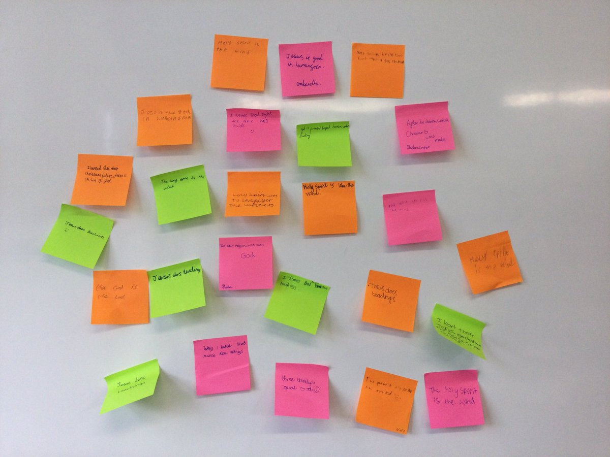 warrenmeadsch's tweet photo. During our RE day, Oak Class have been learning that Christians believe in God as the Father, Son and Holy Spirit. We shared what we learnt on our post it note mind map! #warrenmeadpartnership #REday #year4 #easterlessons https://t.co/6hVQGxJrmj