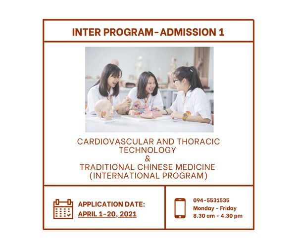 CICMTU's tweet photo. Get ready for Inter Program-Admission 1 !!
.
Cardiovascular and Thoracic Technology (International program)
Traditional Chinese Medicine (International program)
.
Application date: April 1-20, 2021

#CICM #thammasat #Admission https://t.co/z3dL80zeyo