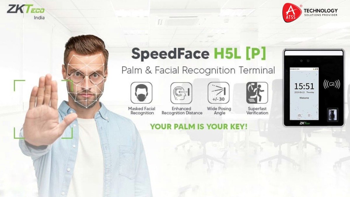 InfoATSS's tweet image. Speed Face H5L[P] is Contact Free Visible Light Series that supports both Facial and Palm Recognition &amp;amp; that can detect Masks with high speed verification. 
For More Information Call 9150012345

#SpeedFaceH5L #PalmRecognition #hygiene #Chennai #Atss