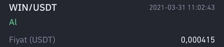 0.000415 den tekrardan trendeyim . Unutmayın Kar cebe yakisir . $win $usdt $btc $eth