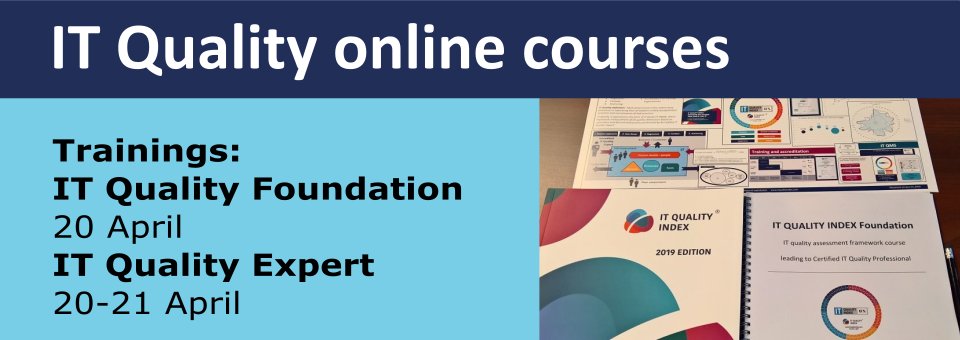 itQualityIndex's tweet photo. April online IT Quality courses via @Q4IT_eu
https://t.co/6fAjBsD7sa
#CITQP #CITQE #itQualityIndex https://t.co/GSvMeSQut1