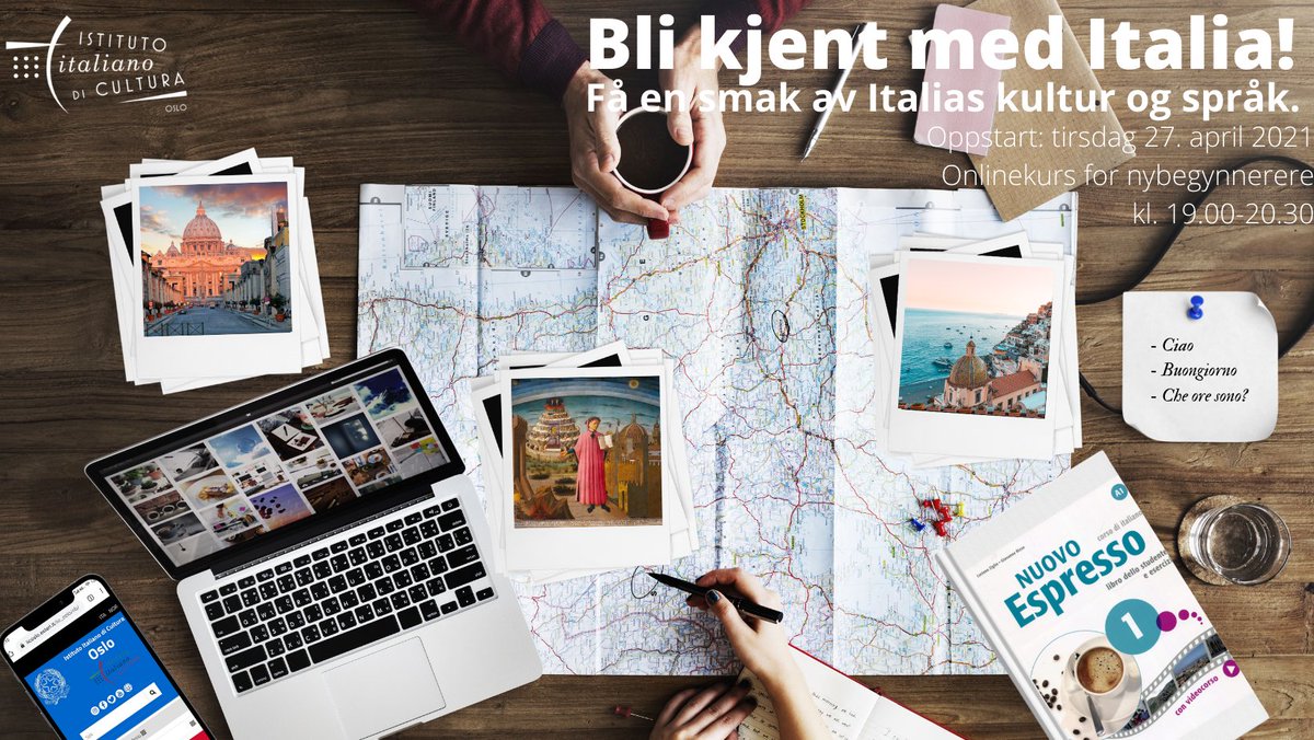 iicoslo's tweet photo. #Forsommerkurs

BLI KJENT MED ITALIA🇮🇹! Få en smak av #Italias kultur og #språk gjennom ukentlige videotreff.

Nivå: nybegynnere. 

Oppstart: tirsdag 27.april 2021 kl. 19.00-20.30.
Påmelding innen 22.april til: iicoslo@esteri.it
Pris: kr. 1400,-

📍Info: https://t.co/qJB0zh2cKU https://t.co/iJe62jeh3w