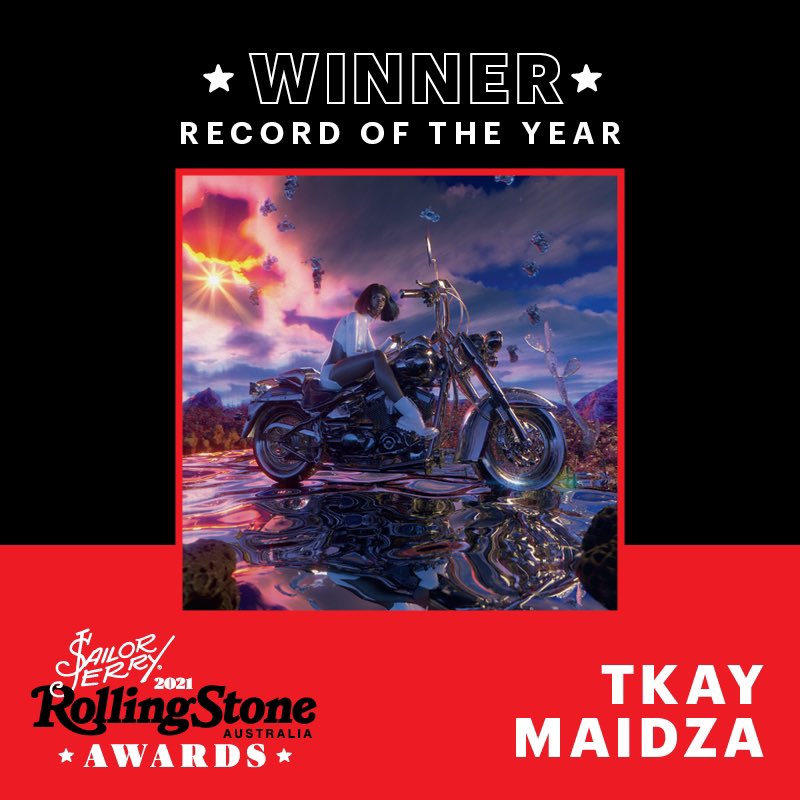 rollingstoneaus's tweet photo. @TkayMaidza has won Best Record at the inaugural Sailor Jerry @RollingStoneAus Awards with her stunning album, ‘Last Year Was Weird, Vol. 2’. #SJRollingStoneAwards #TkayMaidza #Tkay https://t.co/fZdqEsEeha