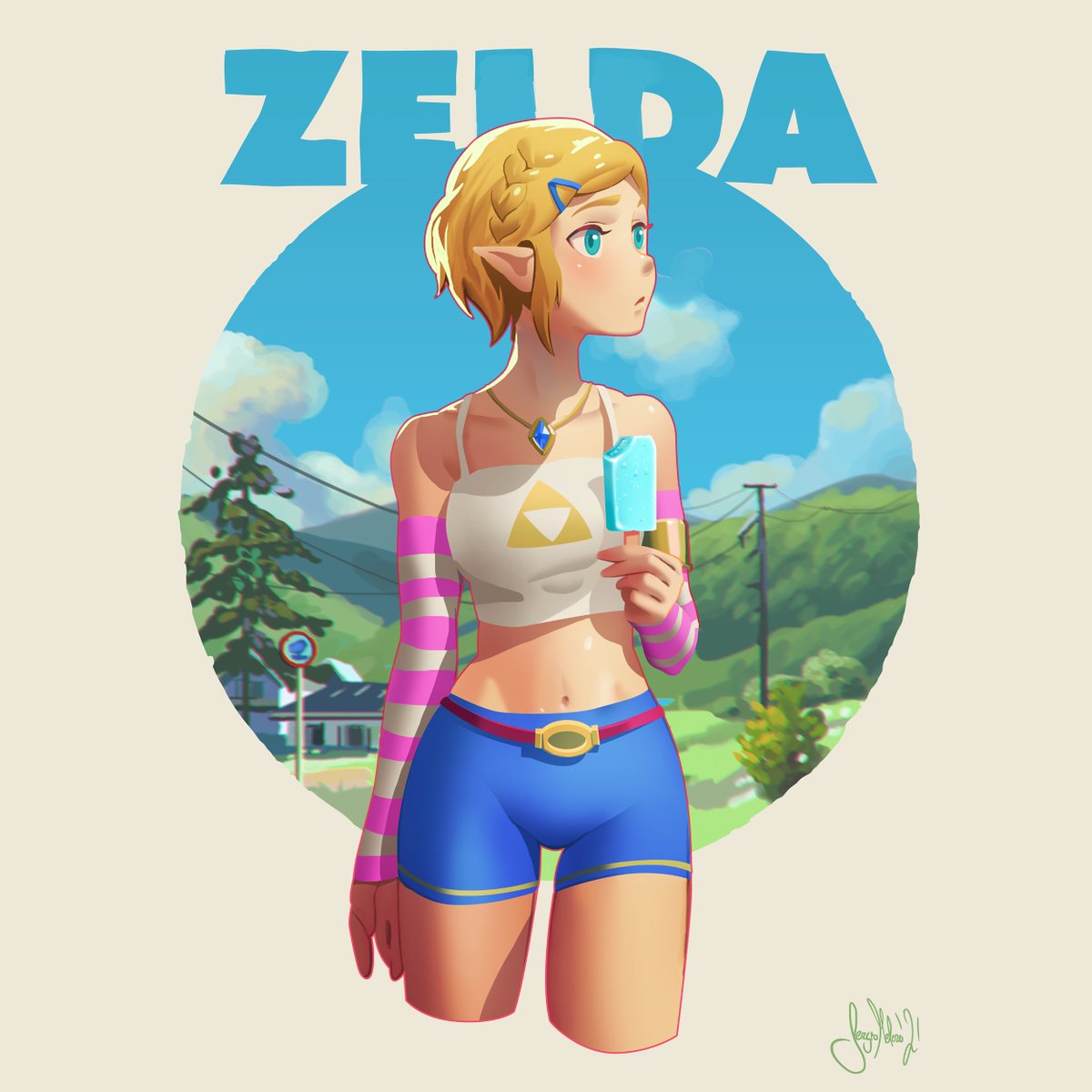 Sermella's tweet photo. Japan summer vibes in my new #Zelda Fanart 💚 https://t.co/dIYSf3RADj