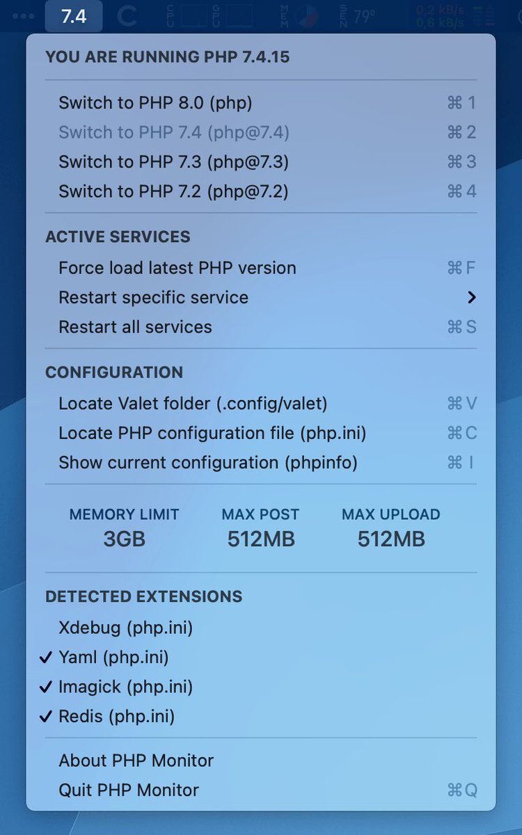marcelpociot's tweet image. 🔥 @laravelphp Valet users - check out PHP Monitor. A menu bar app from @nicoverbruggen that allows you to easily switch PHP versions, toggle extensions, and change common PHP settings on the fly. 
It’s also fully open source and written in Swift. 
github.com/nicoverbruggen…