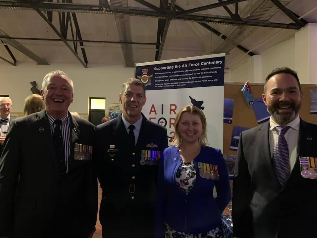 After an excellent day of celebration for the centenary of the <a href="/AusAirForce/">Royal Australian Air Force</a>, Director Catherine Walsh joined her <a href="/Defence_SA/">Defence SA</a> and <a href="/SASIC_Aus/">South Australian Space Industry Centre</a> colleagues Reg Carruthers and Darin Lovett at the Air Force Association - SA Division gathering in honour of the RAAF's 100th birthday! ✈❤
