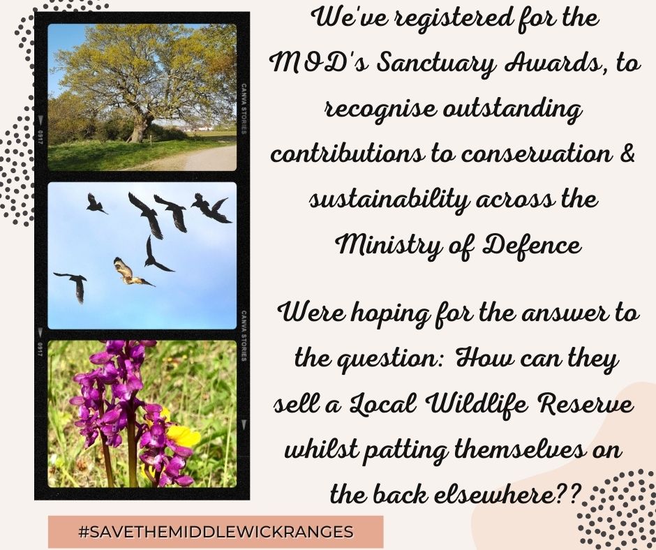 We want to know how selling off a local wildlife reserve qualifies as a contribution to conservation or sustainability. ow.ly/7caW50DWGxu #militaryofdefence #sanctuaryawards #conservation #savemiddlewickranges #savethewick #biodiversitycrisis #ecologicalcrisis #colchester