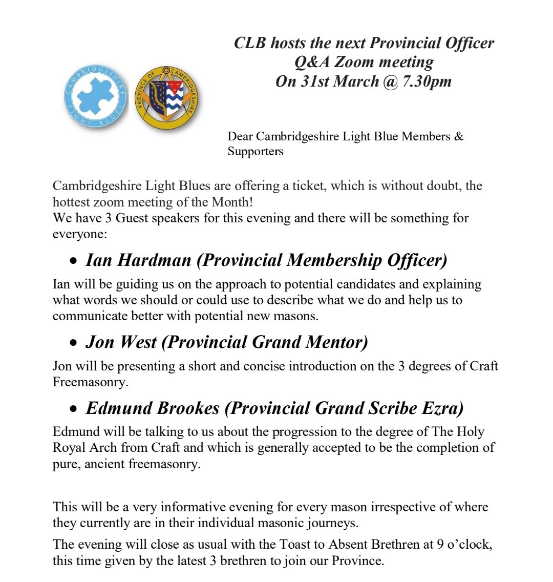 CambridgeLight's tweet photo. An excellent event for the Cambridge Light Blues, you should have received the link to join the meeting. Please do come along for what will be a very good evening. https://t.co/pIfl4629IX