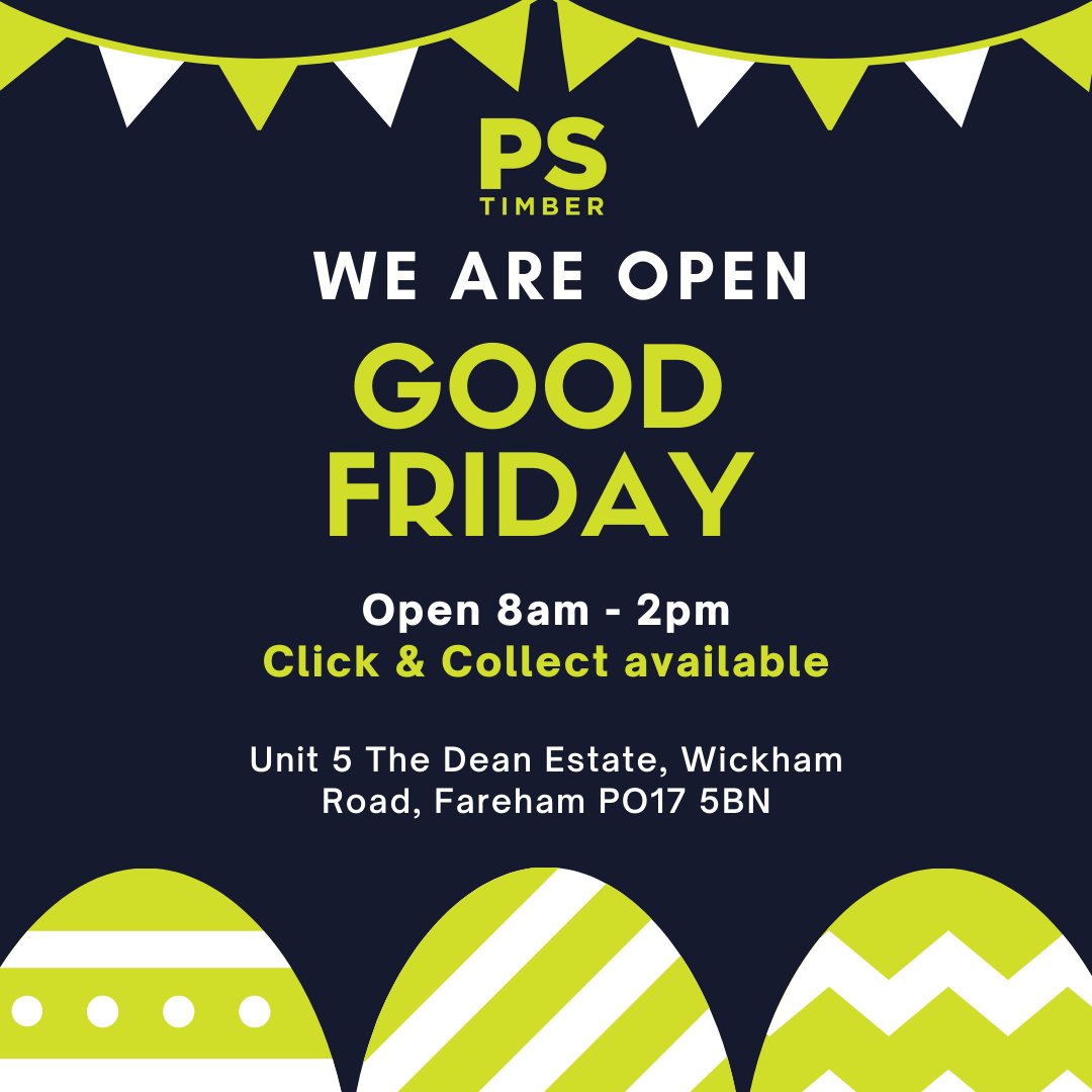 ⏰ We will be open for Click &amp; Collect from 8am- 2pm 
We have a great range of products in stock:
⚡️ Railway Sleepers
⚡️ Fence Posts
⚡️ Feather Edge
⚡️ Softwood Treated Decking
⚡️ #C24
⚡️ #CLS 
⚡️ Batten
⚡️ Sheet materials
💻 Order online today - pstimber.co.uk

#fareham