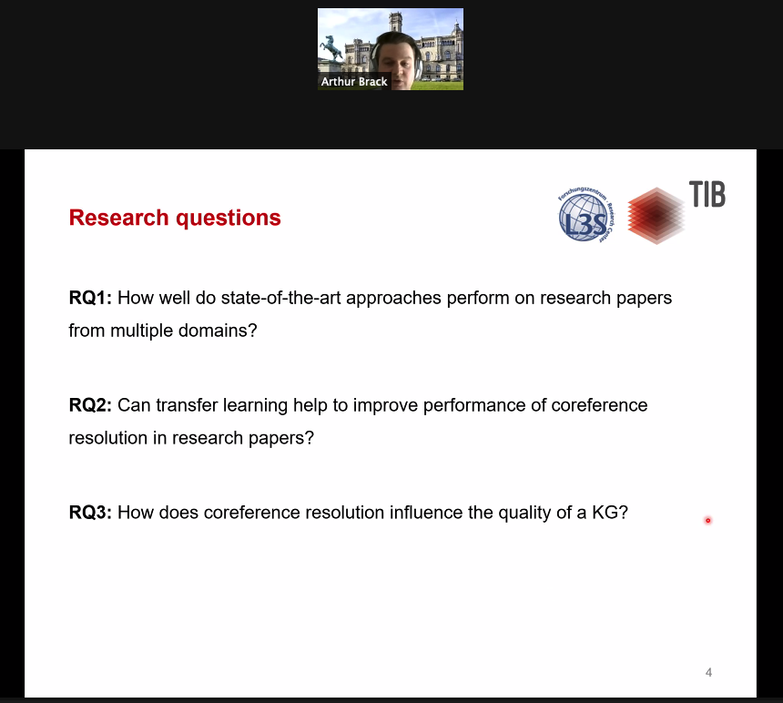 2021Ecir's tweet photo. @2021ecir Coreference Resolution in #ResearchPapers from #MultipleDomains
Speaker @ArthurBrack
Now on #Session 7A: #InformationExtraction and #KnowledgeGraphsย
Chair @krisztianbalog
#ecir2021 https://t.co/ll4KHIWScz