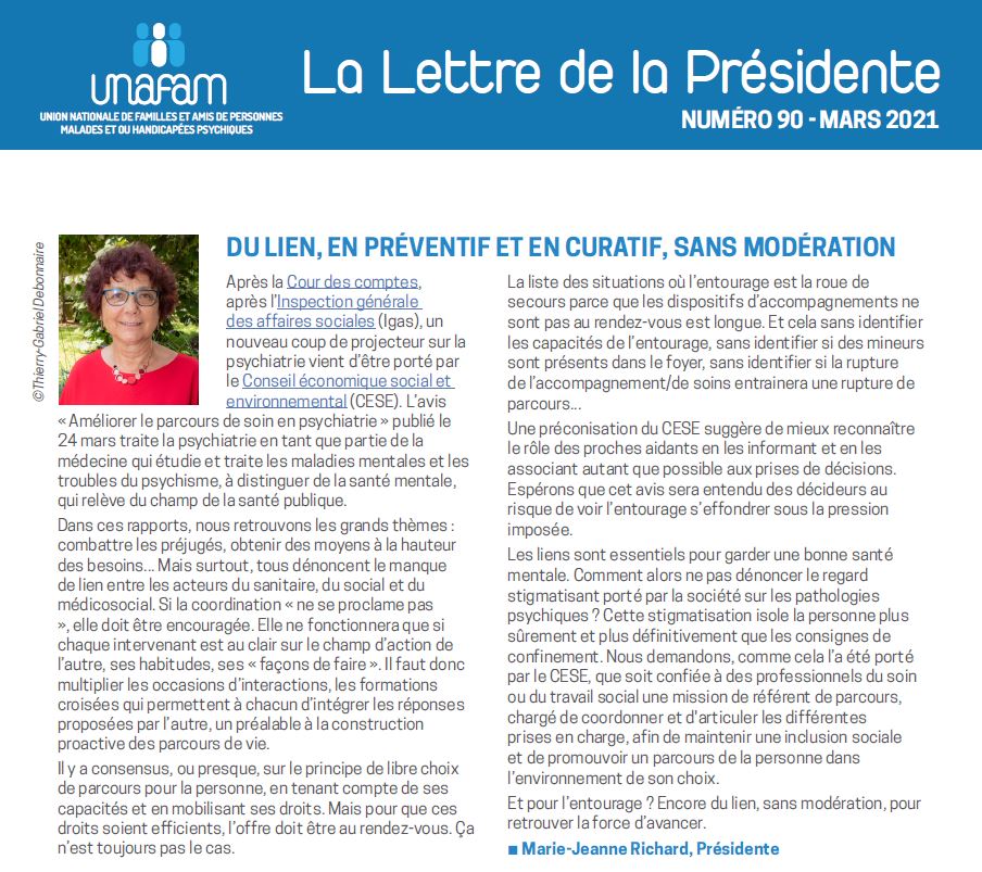 Unafam's tweet photo. 🗣️ "La liste des situations où l’entourage des personnes vivant avec des troubles psychiques est la roue de secours parce que les dispositifs d’accompagnements ne sont pas au rendez-vous est longue." 

L'édito de notre Présidente est en ligne ! 
👉https://t.co/9R8yfm9OKg https://t.co/JLcmUpOe6Z