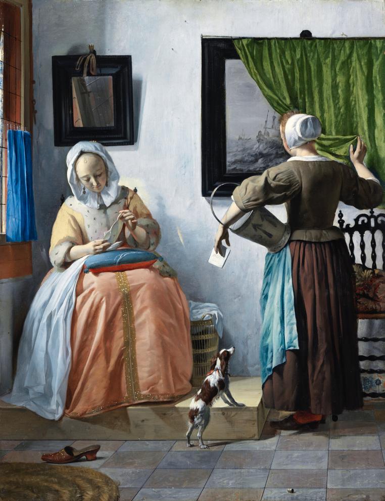 When looked at in connection with its companion painting (both works were gifted to the Gallery by Sir Alfred and Lady Beit in 1987) we can assume that the woman is reading a love letter from this man, and trying to hide from her maid by turning it away from her.