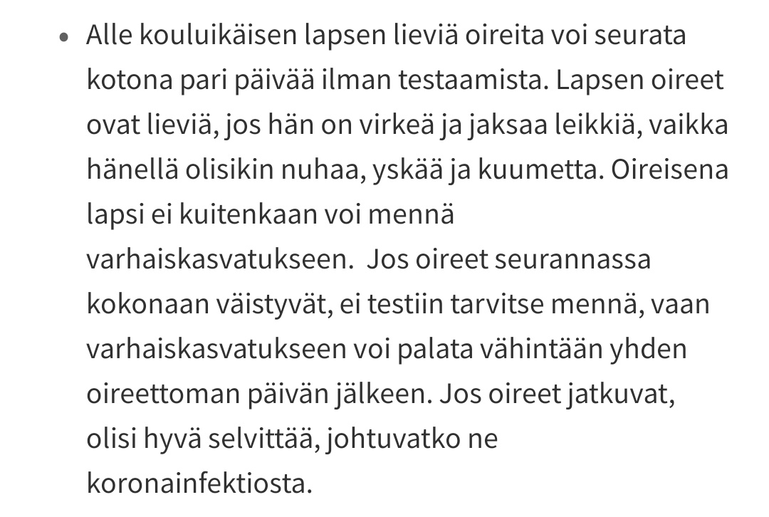 TeeHool1's tweet photo. Hei @helsinginsote! Kertoisitteko, miksi teiltä ohjeistetaan, ettei tartunnan saaneen vanhemman oireilevan lapsen tarvitse mennä testiin kuin vasta 4 vrk kuluttua vanhemman testistä?

Näyttää vahvasti, että pk- ja koulutartuntoja sekä karanteeneja vältellään Hki. Alla THL ohje. https://t.co/RHs7JsCGBJ