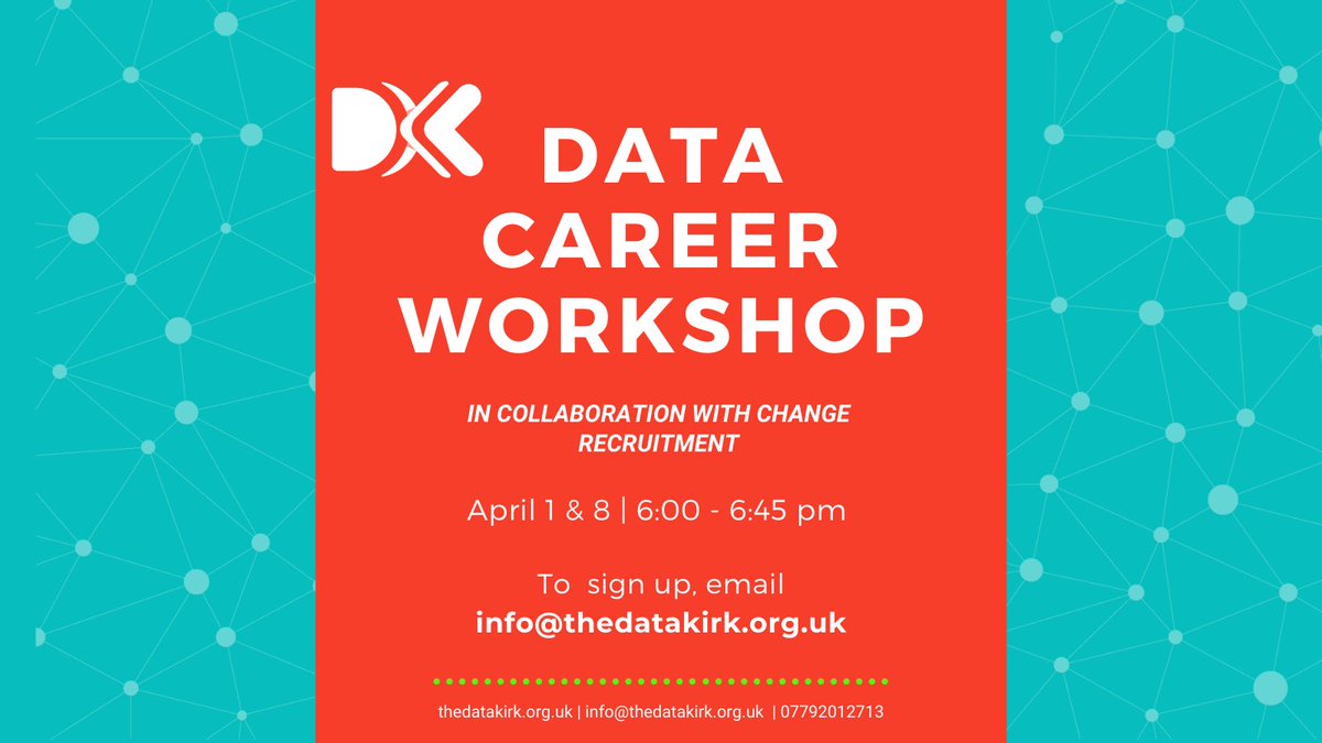 TDatakirk's tweet photo. The DataKirk is teaming up with 
@Change_Recruit to host a workshop focused on helping learners write a professional CV and improve their interviewing skills. Plus, there will be a Q&amp;A session at the end. 

Register today by emailing 👉📩info@thedatakirk.org.uk #DataCareer https://t.co/BjgI6C0Wx4