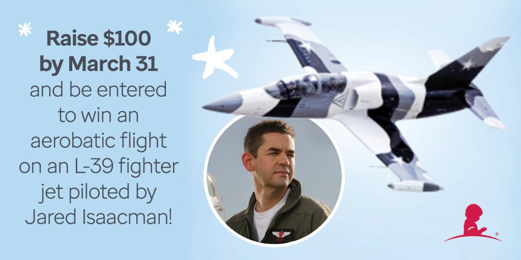 Last chance! Today's the last day you can fundraise or donate $100 for a chance to win a jet flight with Inspiration4 commander, <a href="/rookisaacman/">Jared Isaacman</a>. Join the adventure: bit.ly/3rG8Bsu
