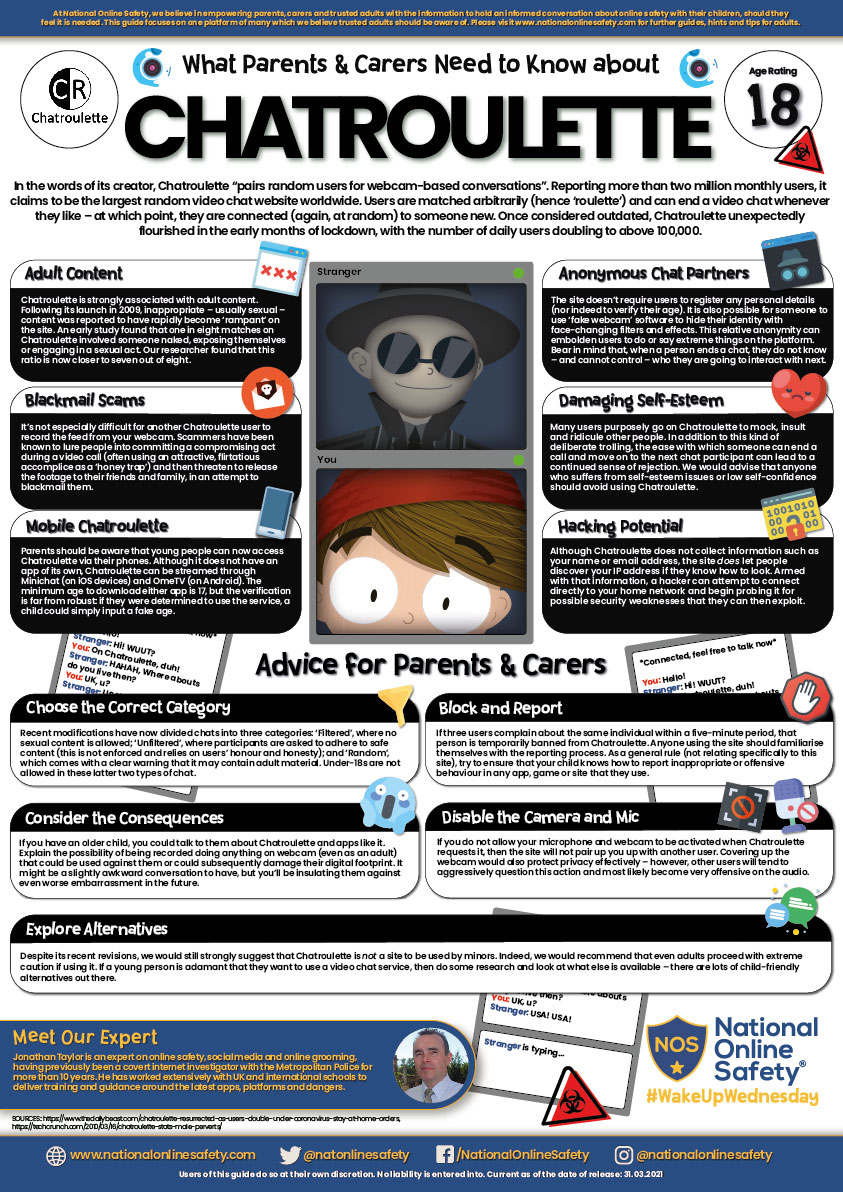 #OnlineSafety alert ⚠️ This #WakeUpWednesday we focus on Chatroulette; the platform that pairs random users via webcam. From X-rated content to stranger danger, parents need to take note.

Desktop: hubs.ly/H0KdGyp0
Download app: hubs.ly/H0KdGyr0