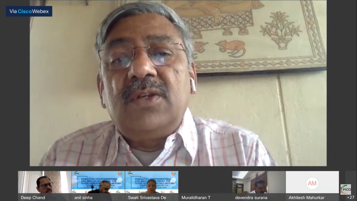 FICCI aims to increase manufacturing locally but counterfeiting &amp; smuggling impacts the manufacturing strength of this nation: Mr T Muralidharan, Chair, Telangana State Council at the webinar on Combating Counterfeiting and Smuggling during COVID-19.
