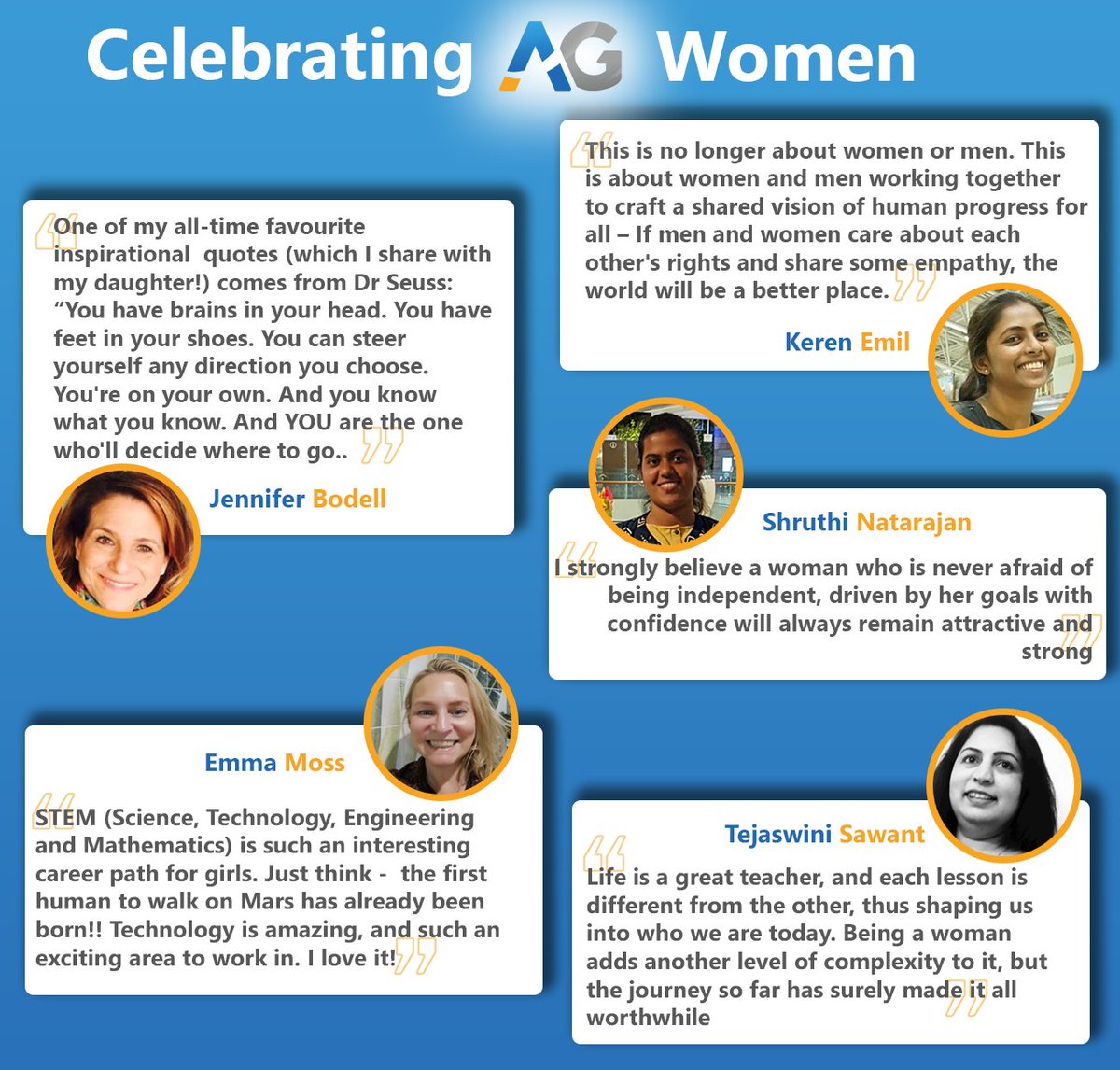 As the month draws to a close, we wanted to share some quotes from our March internal newsletter “AGConnect”,which was dedicated to International Women’s Day. Here’s a little inspiration from just a few of the brilliant women we’re fortunate enough to work with at AG!