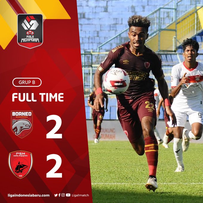 Skor akhir Borneo FC 2-2 PSM Makassar
