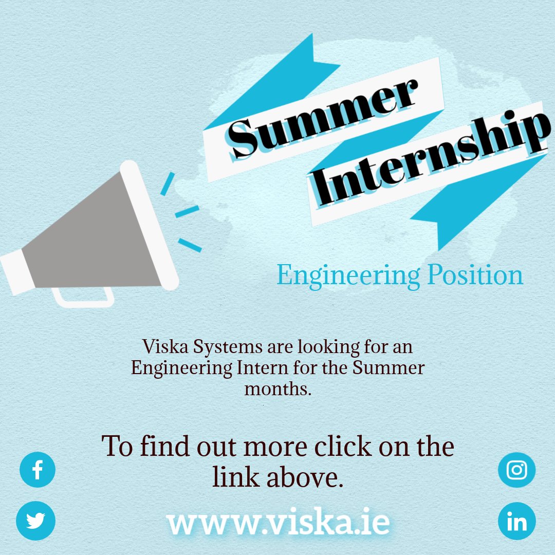 ViskaSystems's tweet photo. Are you looking for a Summer Internship in the Engineering field?

For more information on this position click here: https://t.co/QOmwZP27w7

#summerinternship #engineeringinternship #ViskaSystems https://t.co/BSklXW3A4A