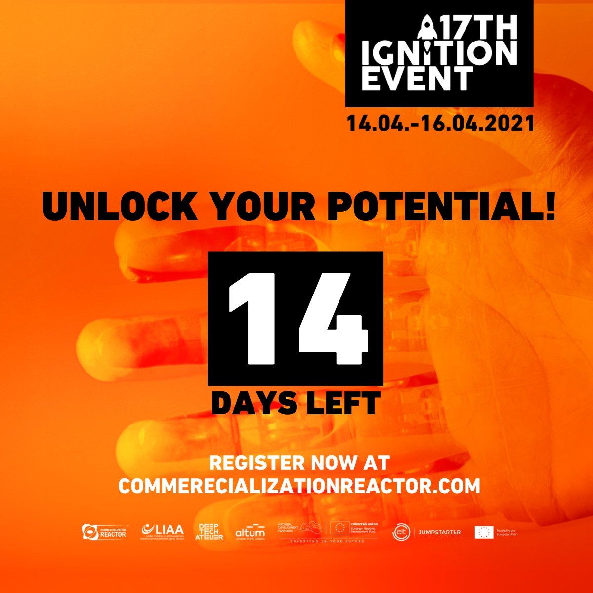 commerreactor's tweet photo. Ignite yourself, unlock your potential, and help technological innovations find their way to the consumers!
Register for Ignition Event until 13.04.2021 at https://t.co/50uoWAYVKy
#commercializationreactor #ignitionevent #deeptech #startups https://t.co/LmCX5koyyu