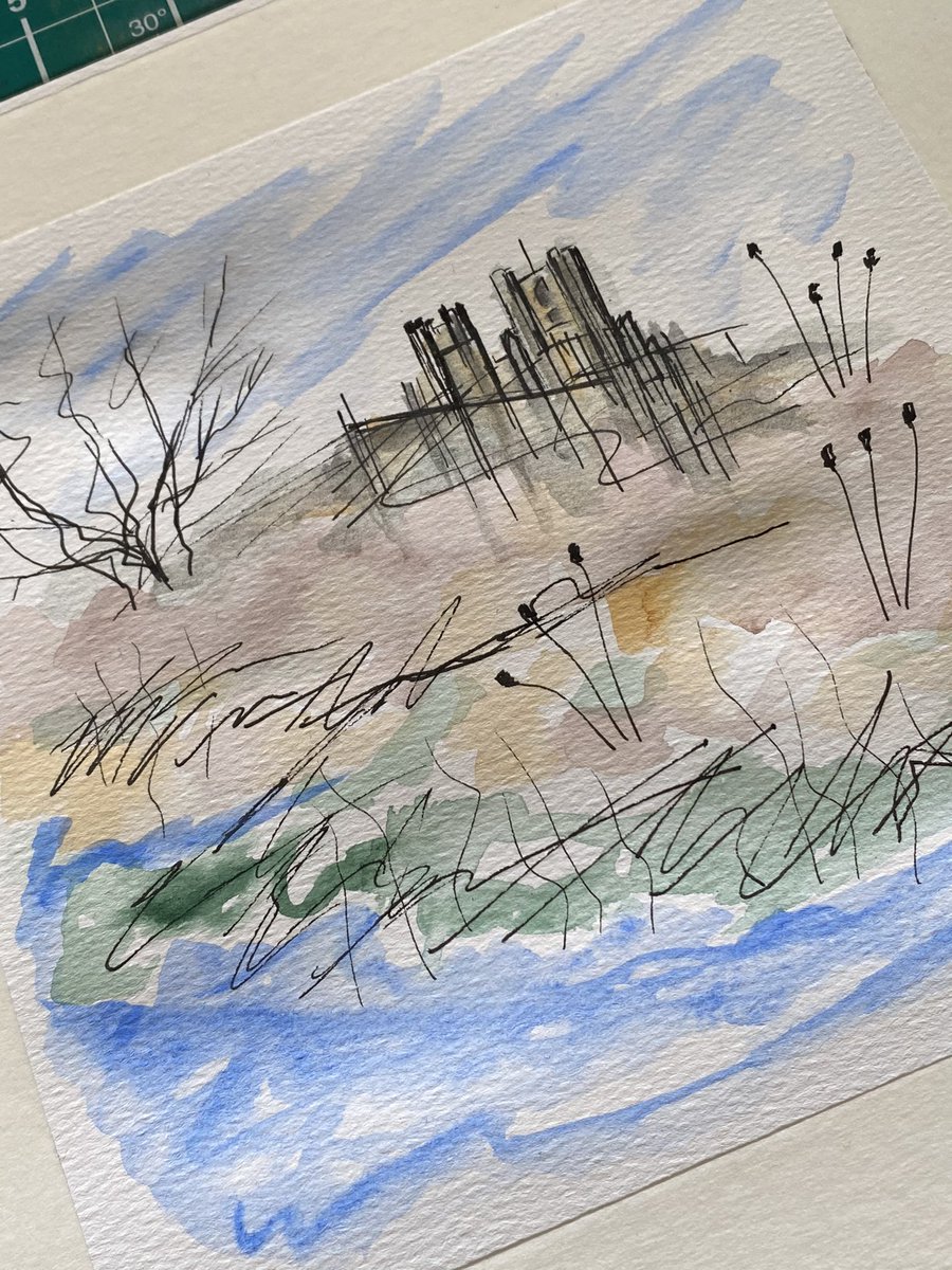 Loose watercolour style today with  pen and ink #watercolourpainting #watercolour #artistsoninstagram #art #artwork #elycathedral #elyriverside #river #fen #landscapepainting #landscape #river #riverlife #countryside #riverbank #andycarruthart